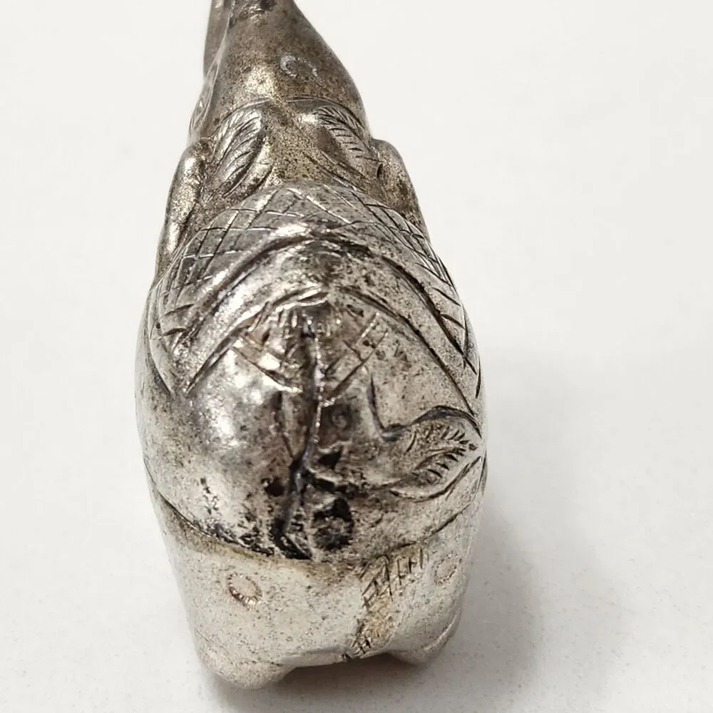 Cambodian Silver Tone Elephant Betel Nut Box Trinket Container Mid-Century
